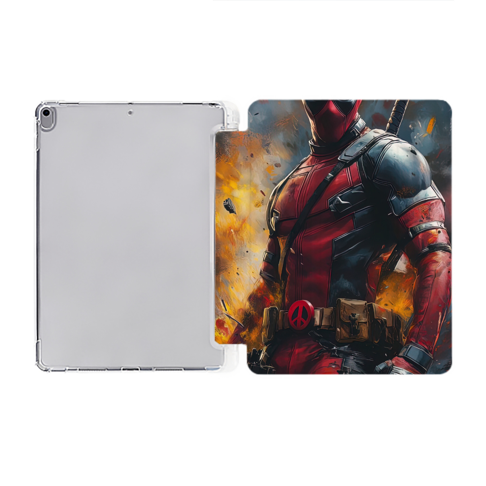（画像用） Deadpool デッドプール IPad ケース ペン収納付き 三つ折りスタンド PUレザー×シリコン 対応機種9.5/10.5/10.9インチ